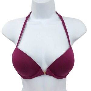 Victoria's Secret Women's Push Up Bra Size 32C Berry Purple T Back Front Close